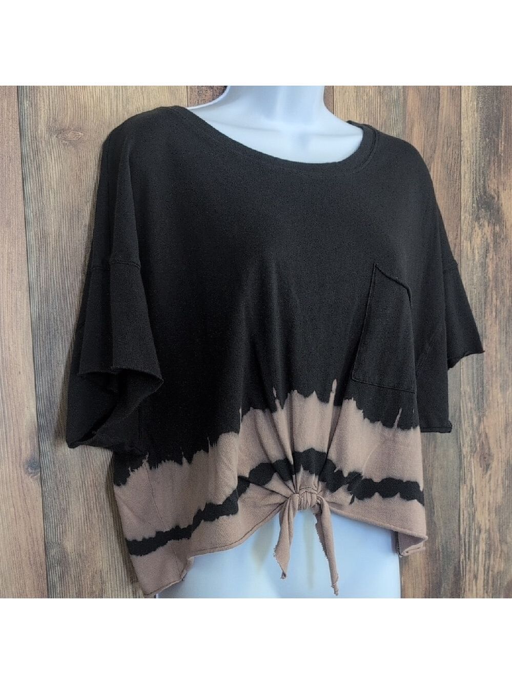 Offline by Aerie Black and Brown Tie-Dye Short Sleeve Crop Tee L D364